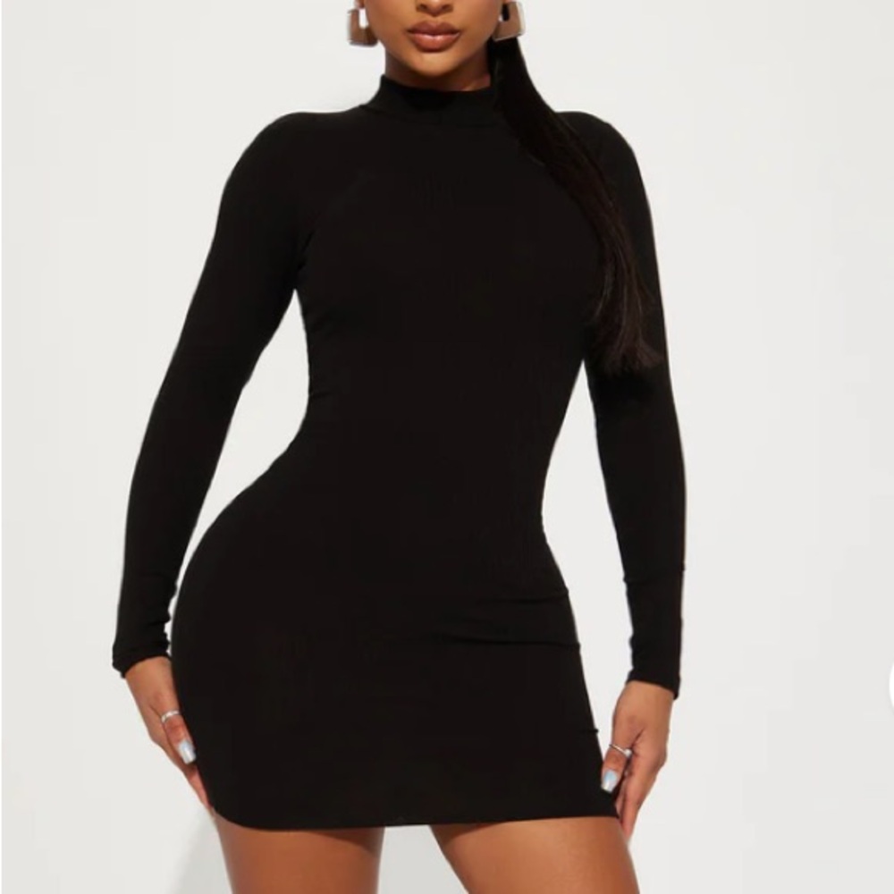 Elegant Black Long Sleeve Mini Dress